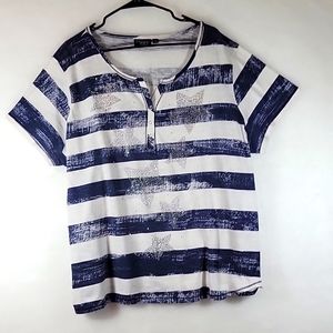 Onque Casual Rinestone Stars and Stripes Top Size 3X